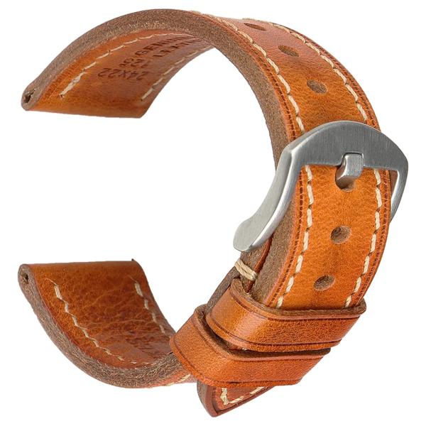 REZERO 腕時計バンド ビンテージレザー腕時計バンド Samsung Galaxy 46mm/Gear S3 Frontier/Classicウォッチバンド 19mm ライトブラウン シルバーピンバックル付
