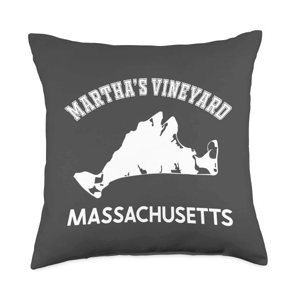 Martha's Vineyard Map Silhouette Vintage Throw Pillow