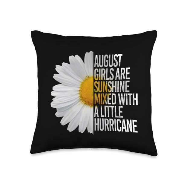 Born in August Birthday Daisy Lover Flower Quote Women Throw Pillow