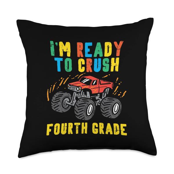 Ready To Crush 4th Grade Monster Truck First Day School Boys Throw Pillow