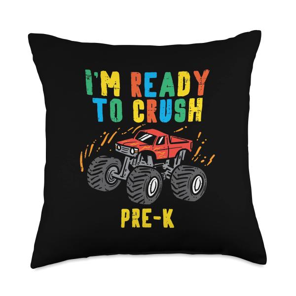 Im Ready To Crush Pre K Monster Truck First Day Of Prek Boys Throw Pillow