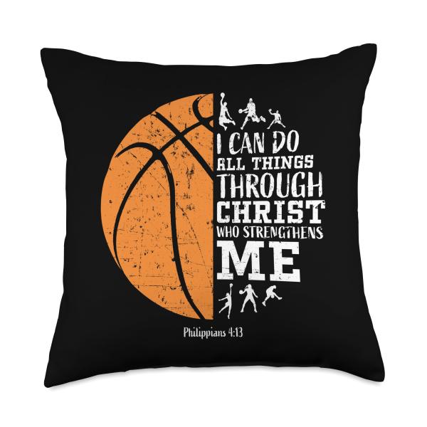 Philippians 4:13 Christian Religious Verse Basketball Gifts Throw Pillow