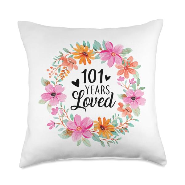 101 Years Loved Funny Mom Dad Grandpa Grandma 101st Birthday Throw Pillow