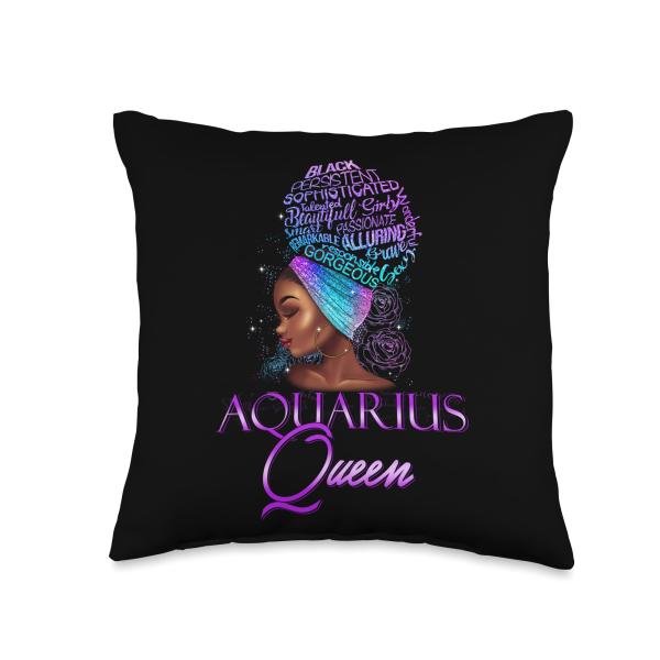 Purple Aquarius Queen African American January February Throw Pillow
