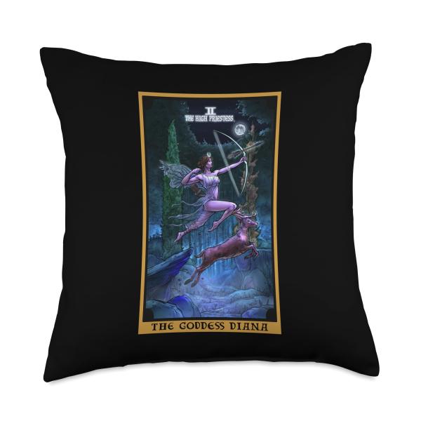 The Goddess Diana High Priestess Tarot Card Pagan Witchcraft Throw Pillow