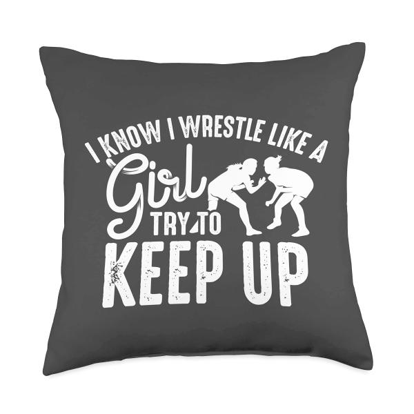 Funny Girl Wrestler Gift Cool Female Wrestling Lover Athlete Throw Pillow