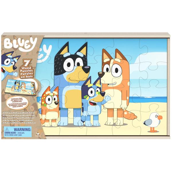 Bluey(ブルーイ) 木製パズル ジグソーパズル7点セット 12ピース 16ピース 24ピース イージーカートゥーン ディズニー ジュニア ショー 収納トレイ付き 対象年齢4