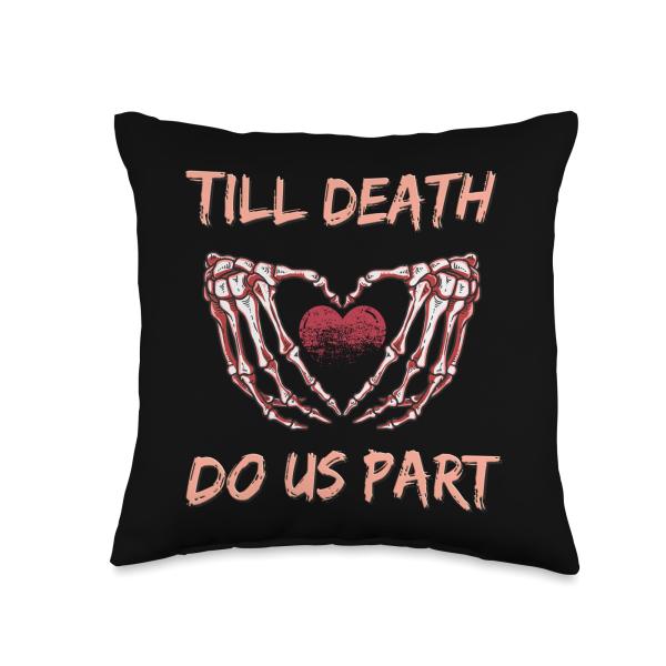 Till Death Do Us Part Skeleton Heart Hands Valentines Day Throw Pillow