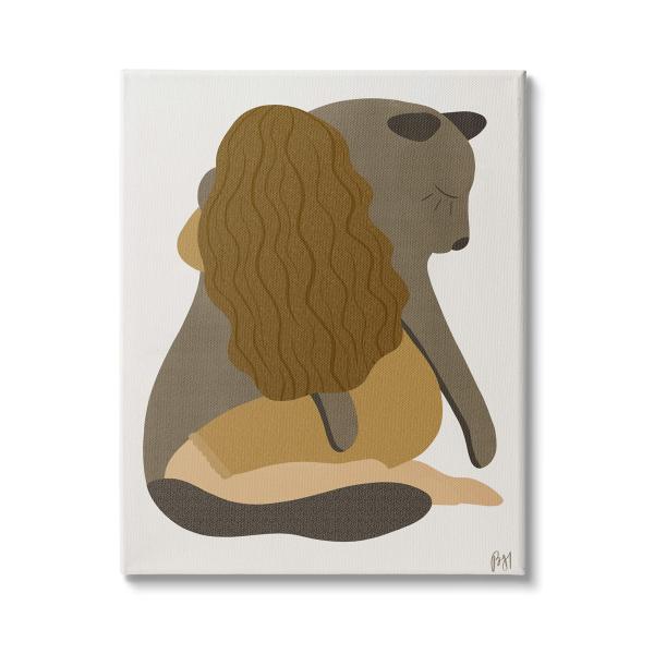 Stupell Industries Female Hugging Sea Lion Animal Warm Earth Tones