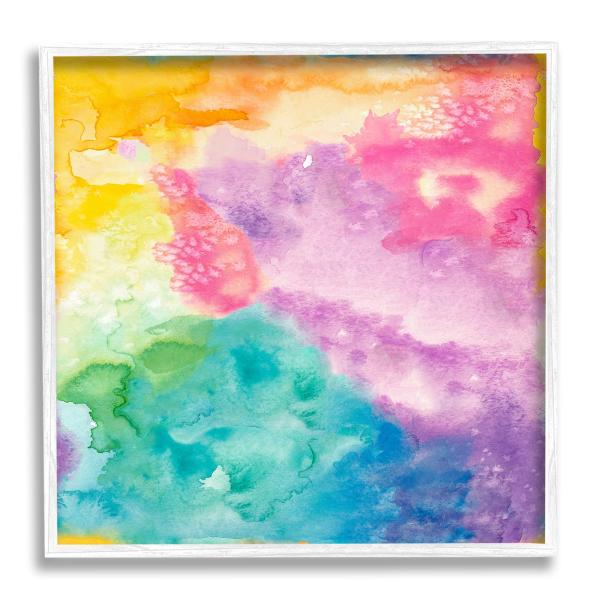 Stupell Industries Fluid Abstract Watercolor Paint Rainbow Ombre Pattern, Designed by Nola James White Framed Wall Art, 12 x 12