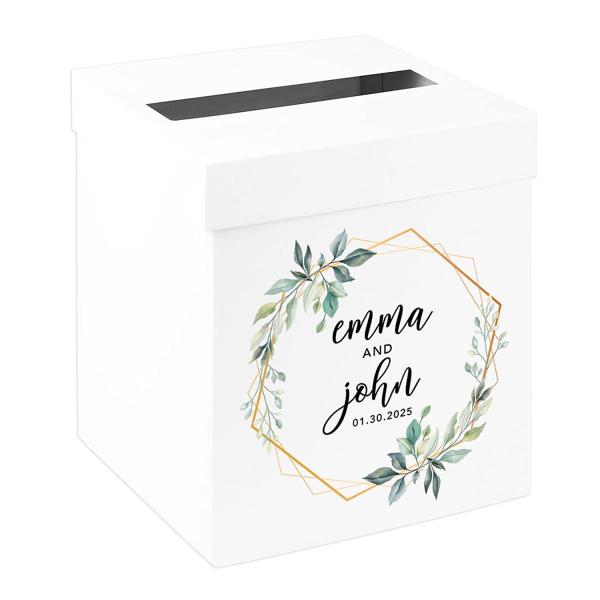 Andaz Press Sturdy White Personalized Wedding Day Card Box Geometric Greenery Custom Wedding Gift Boxes for Cards Personalized Card Box 10x10x10 Inche