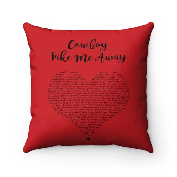 Mattata Decor Gift - Cowboy Take Me Away - Song Lyrics with Heart Typography Design - Throw Pillow Inserts (14" x 14", Red)