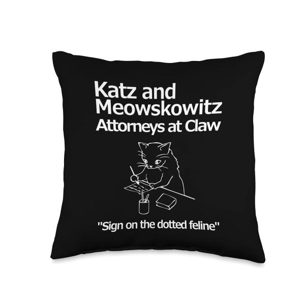 Funny Cat Lawyer Attorney Fake Law Firm Katz Meowskowitz Throw Pillow