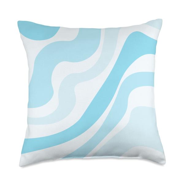 Retro Liquid Swirl Aesthetic Striped Pattern Light Blue Throw Pillow