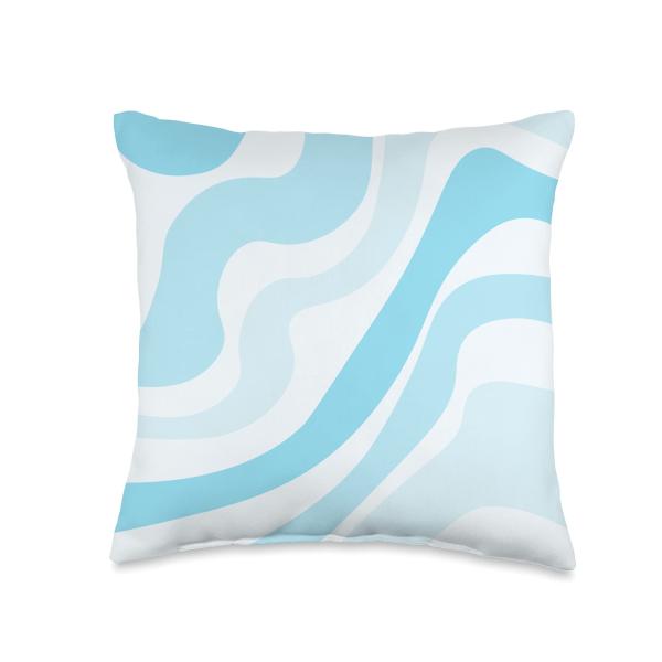 Retro Liquid Swirl Aesthetic Striped Pattern Light Blue Throw Pillow