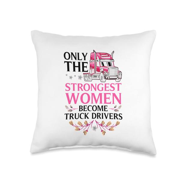 Funny Truck Driver For Women Girls Lorry Cab Female Driving Throw Pillow