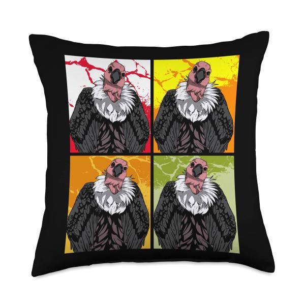 Pop Art Turkey Vulture Scavenger Bird Animal Carrion Vulture Throw Pillow
