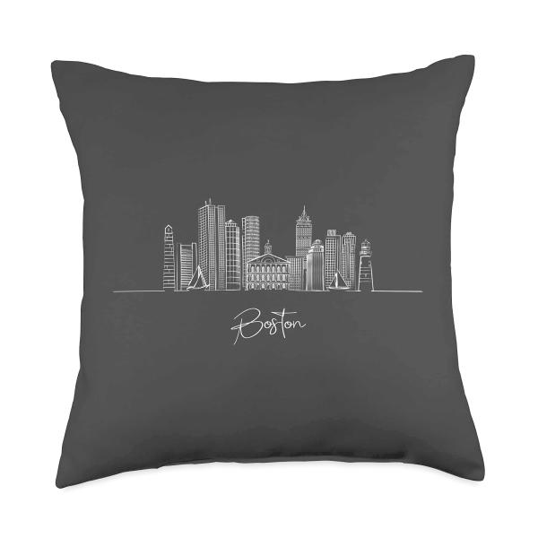 Boston Massachusetts MA City Skyline Design - W Throw Pillow