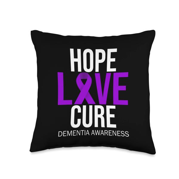 Dementia Awareness Hope Love Cure Purple Ribbon Alzheimer Throw Pillow