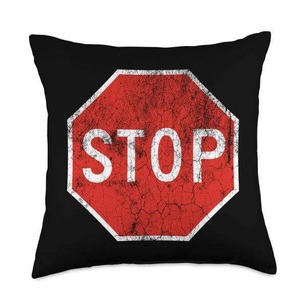 STOP SIGN ROAD TRAFFIC HIGHWAY SIGNAL LIGHT RULES Throw Pillow