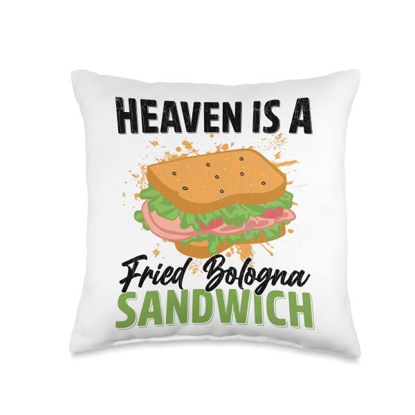 Heaven Is A Fried Bologna Sandwich Funny Meat Lover Graphic Throw Pillow