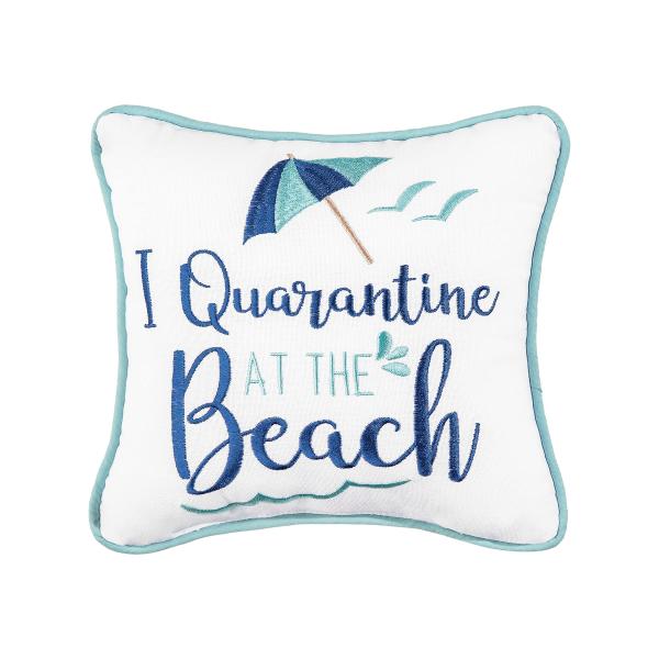 C＆F Home I Quarantine at The Beach Embroidered Small Petite Size Accent Pillow 10" x 10" 10" x 10" Blue