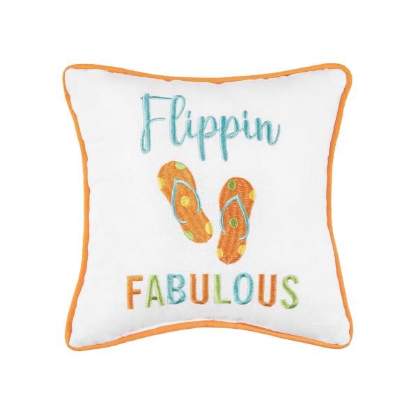 C＆F Home "Flippin Fabulous Flip Flops Small Petite Mini Cotton Blend Accent Pillow 10" x 10" All Seasons Summer Coastal Nautical Beach House Home Liv