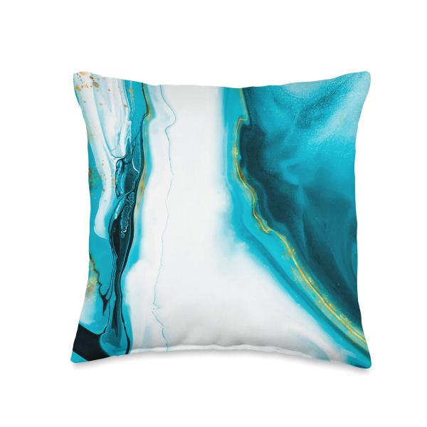 Minimalist Watercolor Ink White Yellow Teal Blue Stone Throw Pillow