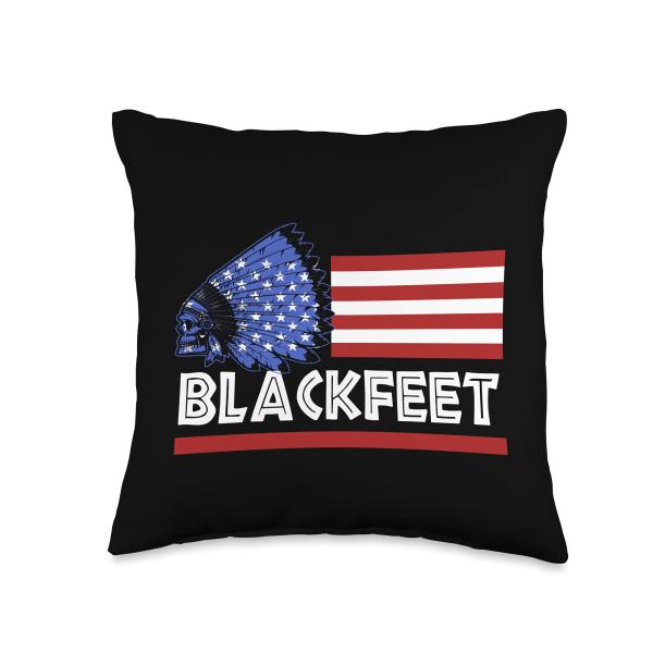 Blackfeet Tribe Indigenous Native American USA American Flag Throw Pillow