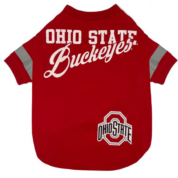 NCAA Ohio State Buckeyes T-Shirt for Dogs ＆ Cats, Large. Football/Basketball Dog Shirt for College NCAA Team Fans. New ＆ Updated Fashionable Stripe