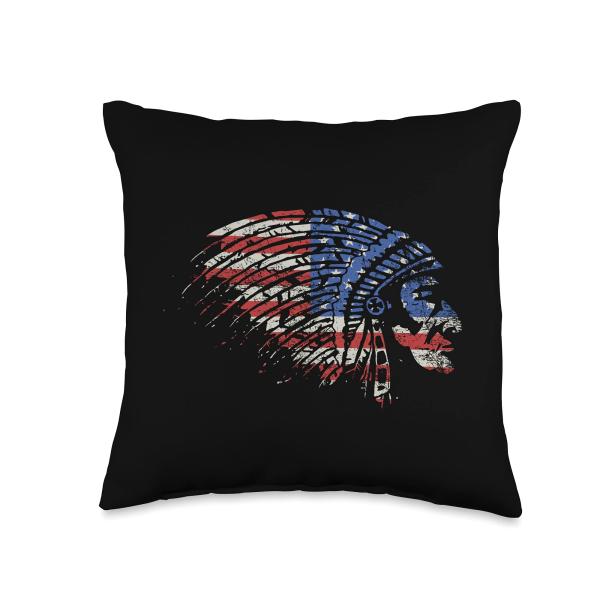 Native American Flag Pride Indigenous Culture Distressed Art Throw Pillow