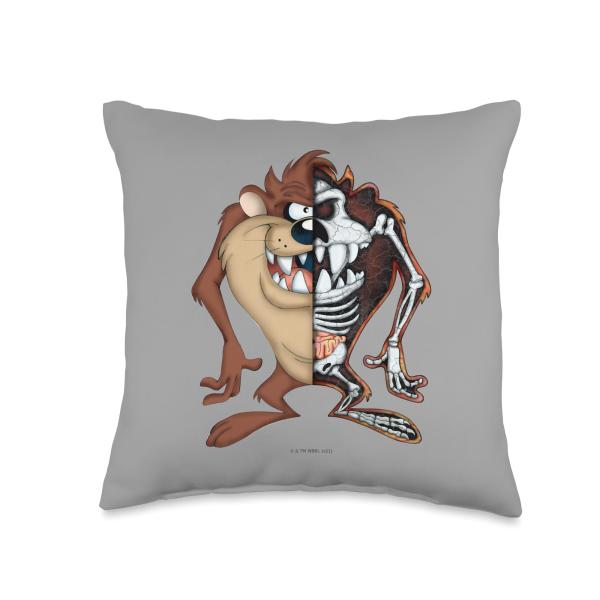 Looney Tunes Taz Half Skeleton Throw Pillow