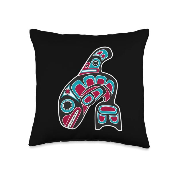 Orca Whale Alaska Haida Tribal Art - Native American Totem Throw Pillow