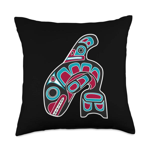 Orca Whale Alaska Haida Tribal Art - Native American Totem Throw Pillow