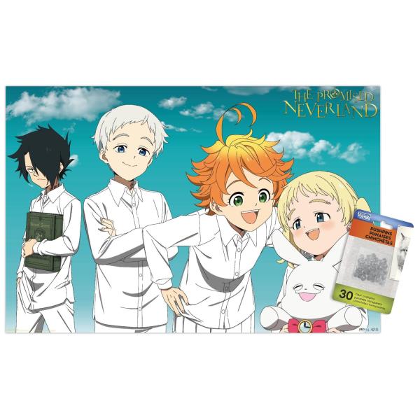 Trends International The Promised Neverland - Orphans Wall Poster, 14.725" x 22.375", Premium Poster ＆ Push Pin Bundle