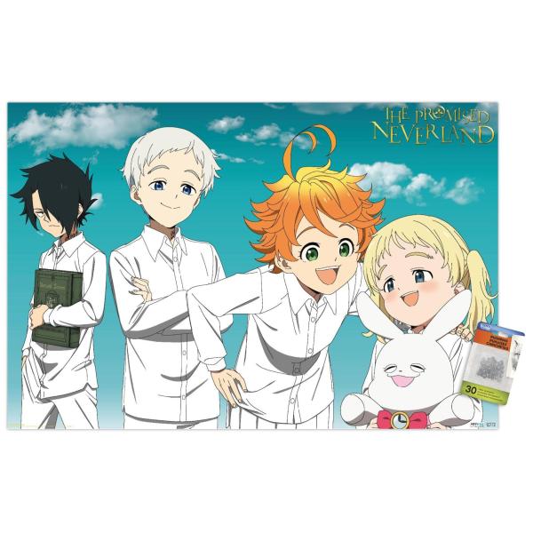 Trends International The Promised Neverland - Orphans Wall Poster, 22.375" x 34", Premium Poster ＆ Push Pin Bundle