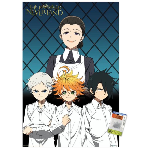 Trends International The Promised Neverland - Mom ＆ Orphans Wall Poster, 22.375" x 34", Premium Poster ＆ Push Pin Bundle