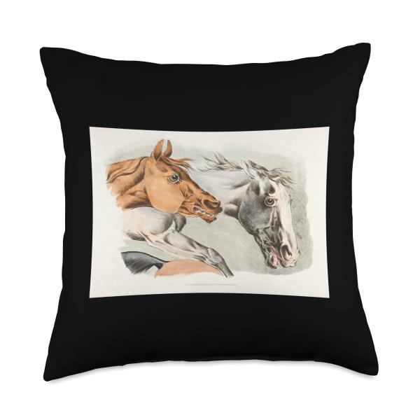 England Countryside Vintage English Art White ＆ Brown Horses from Sporting Illustration Henry Alken Throw Pillow, 18x18