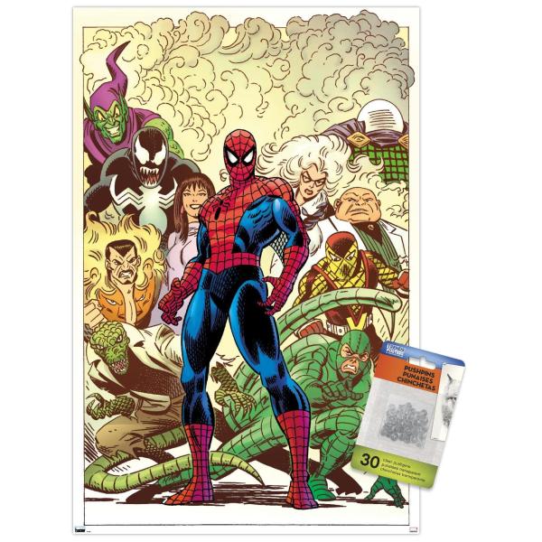 Trends International Marvel Comics Spider-Man - The Amazing Spider-Man #1 Wall Poster, 14.72" x 22.37", Premium Poster ＆ Push Pin Bundle