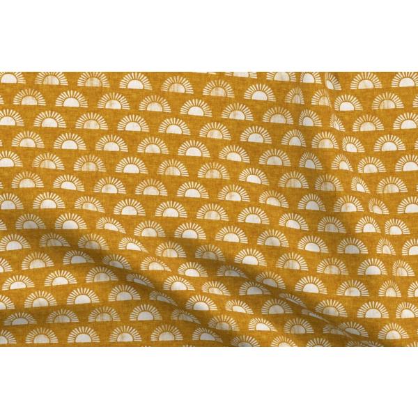 Spoonflower Fabric - Small Scale Sunshine Block Print Boho Sun Cream Golden Mustard Suns Printed on Petal Signature Cotton Fabric Fat Quarter - Sewing