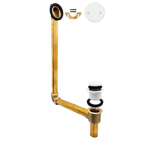Westbrass 7931817-DC-50 22" Direct Connect 17 Gauge Brass Waste and Overflow with Tip-Toe Drain Trim, Powder Coat White