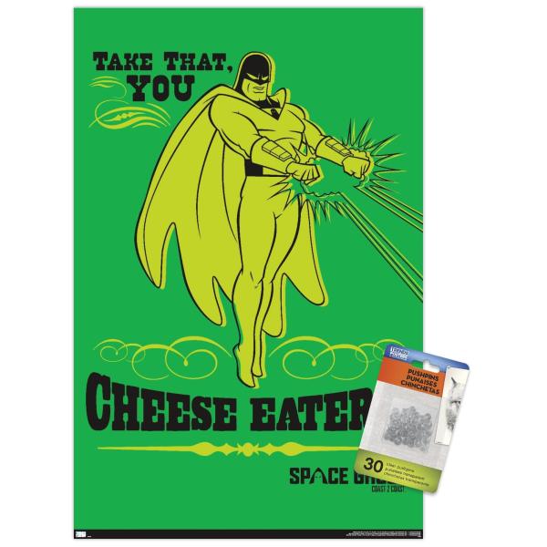 Trends International Space Ghost Coast to Coast - Cheese Eaters Wall Poster, 14.72" x 22.37", Premium Poster ＆ Push Pin Bundle