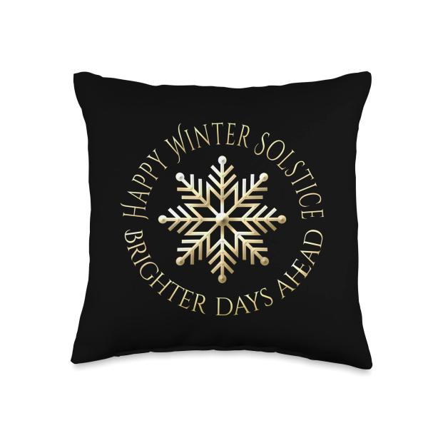 Gold Happy Winter Solstice Brighter Days Ahead Snowflake Throw Pillow