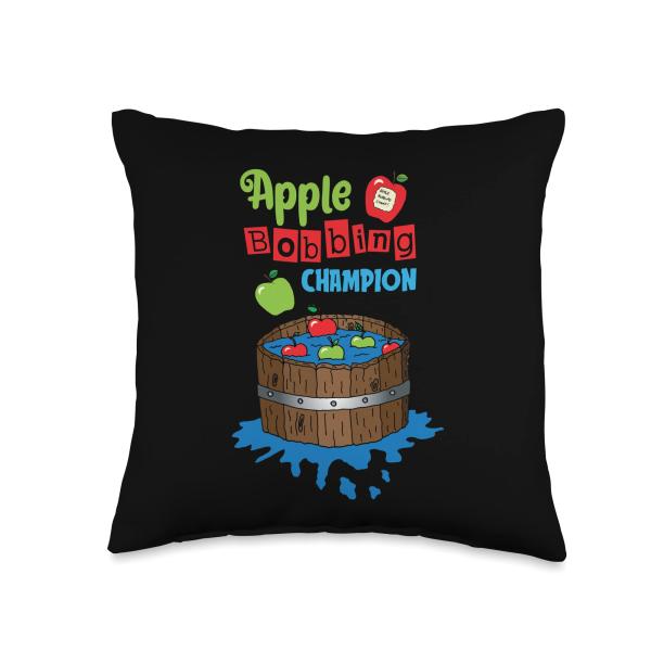 Apple Bobbing Champion Fun Halloween Party Game For Treats Throw Pillow