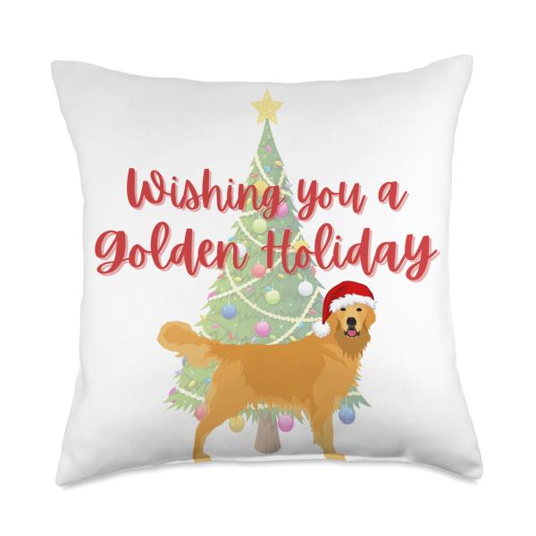 Golden Retriever Christmas Decor Indoor Holiday Throw Pillow