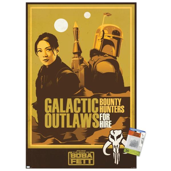 Trends International Star Wars: The Book of Boba Fett - Galactic Outlaws Wall Poster, 22.375" x 34", Premium Poster ＆ Push Pin Bundle