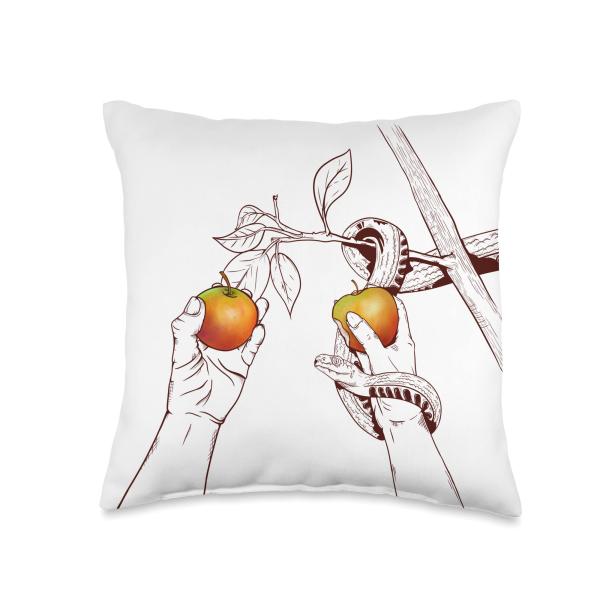 Adam and Eve picking apples Throw Pillow