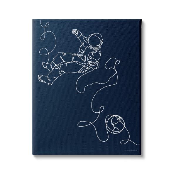 Stupell Industries Astronaut in Outer Space Over Earth Line Drawing
