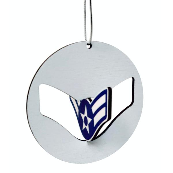 3D Birch Wood Ornament - Air Force Enlisted Chevron - Full-Color UV Print - 3.75″ x 3.75″ - Commemorative Military Gift for Airmen ＆ Families (E-3)