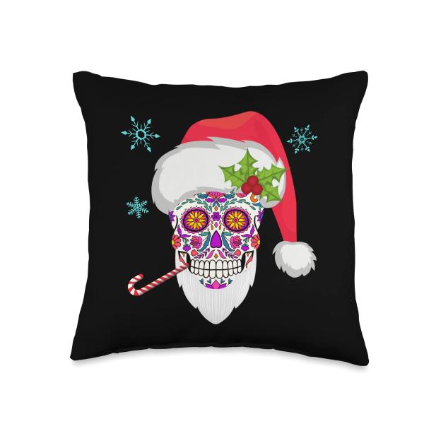 Sugar Skull Santa Funny Christmas Dia De Los Muertos Tee Throw Pillow